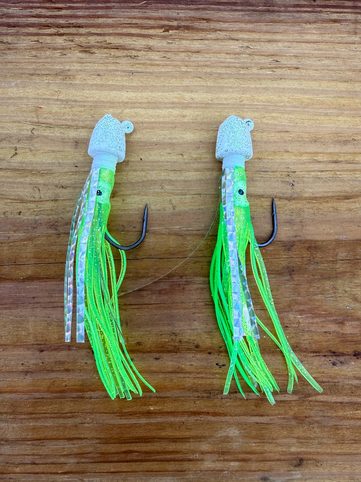 2 Pack White/Green Squid Jigs