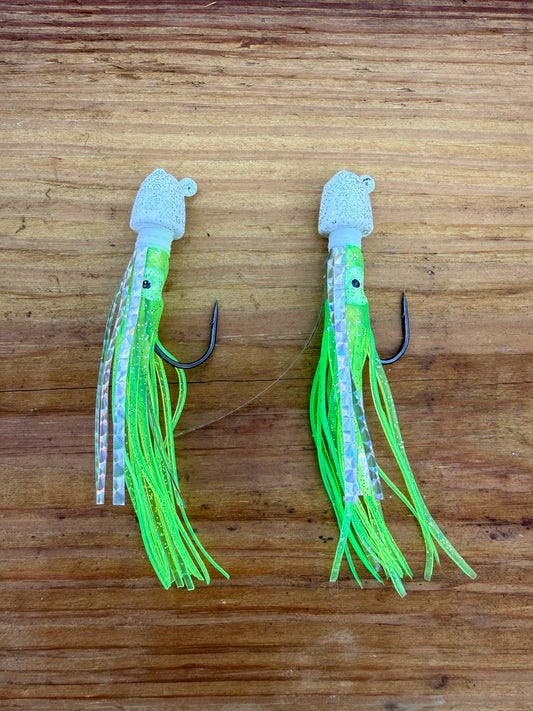 2 Pack White/Green Squid Jigs
