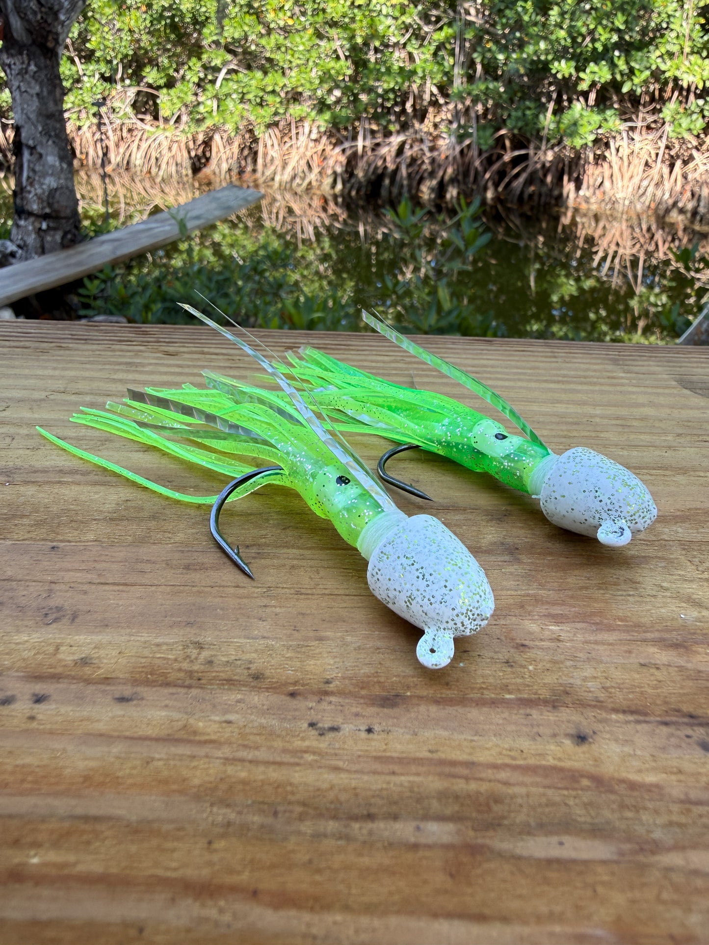 2 Pack White/Green Squid Jigs