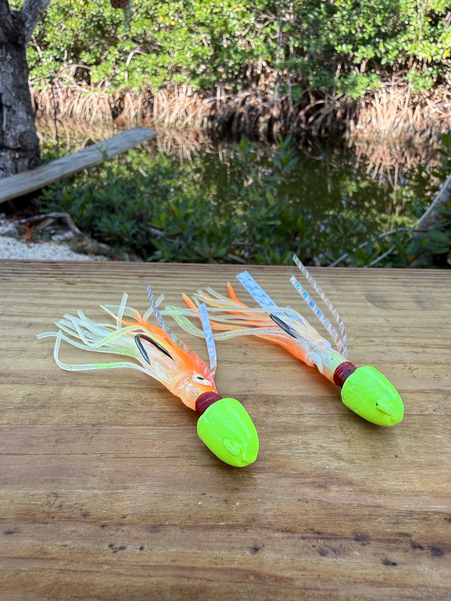 2 Pack Green/Orange Squid Jigs