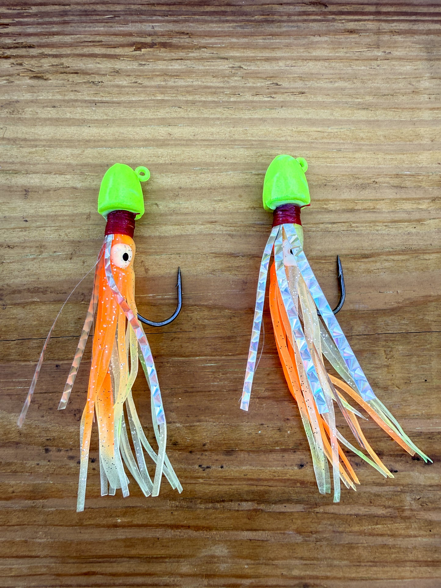 2 Pack Green/Orange Squid Jigs